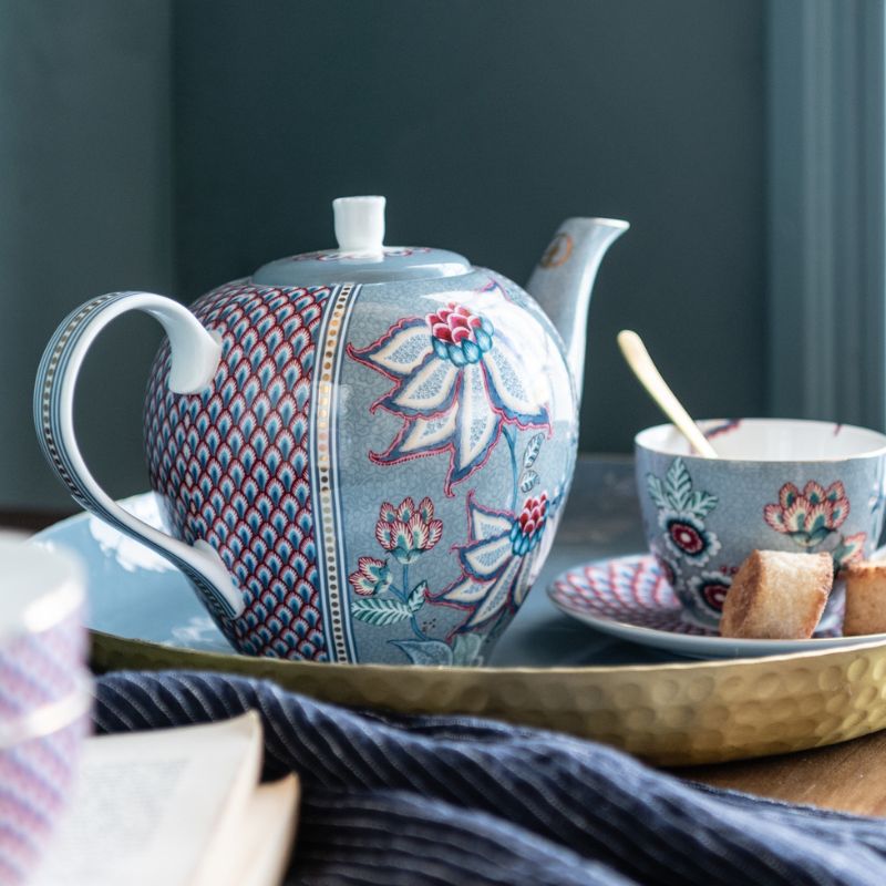 Coffret service à thé 2 grands mugs & théière L Flower Festival Bleu Pip Studio - Mathon - 1