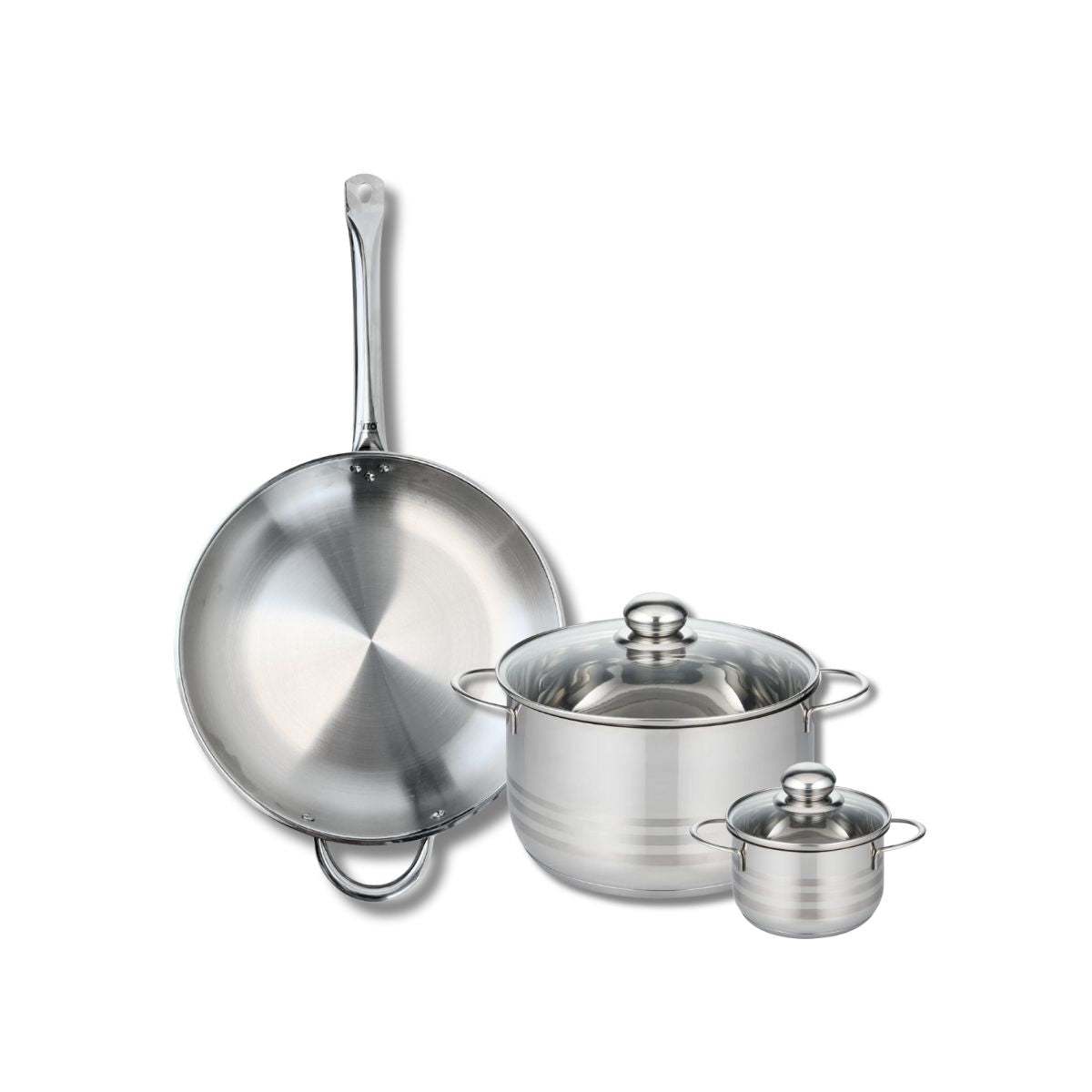 Ensemble de 1 Poêle de cuisson 32 cm et 2 faitouts 12 et 24 cm  Profi Brillant Elo - Mathon - 1