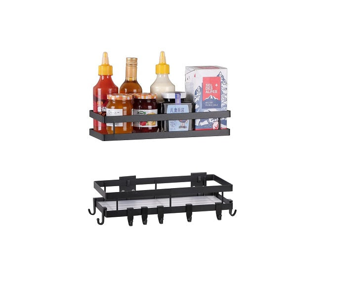 2 Porte Epices Mural Sans Perçage de 30 cm avec 8 Crochets Amovibles noir Vendos85 - Mathon