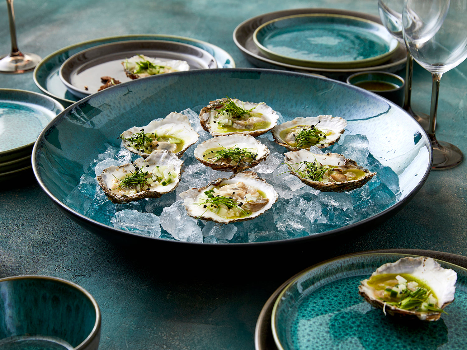 Plat de service rond GASTRO 40cm en grès émaillé Noir/Vert Bitz - Mathon - 9