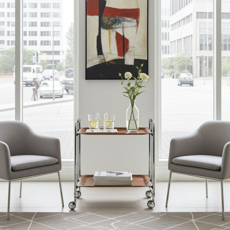 Desserte pliante 2 niveaux avec roulettes – structure chromée, bauhaus Don Hierro - Mathon - 3