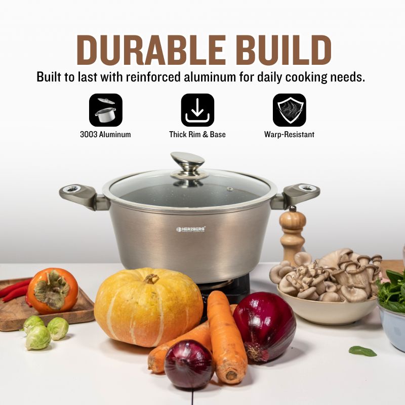 Batterie de cuisine 15 pièces avec revêtement en marbre Carbone Herzberg HGMETCR15-CAR Herzberg - Mathon - 4