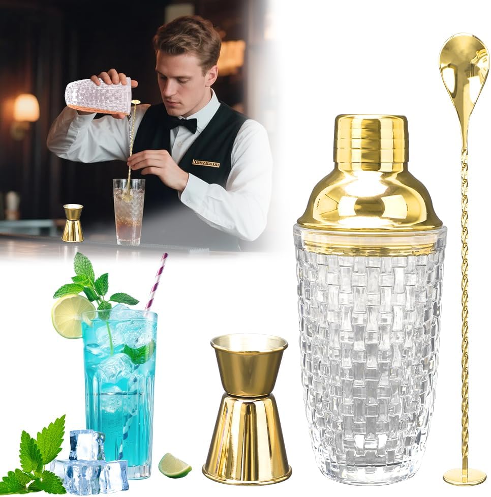 Shaker à Cocktail en Verre 400 ml avec Accessoires or Vendos85 - Mathon