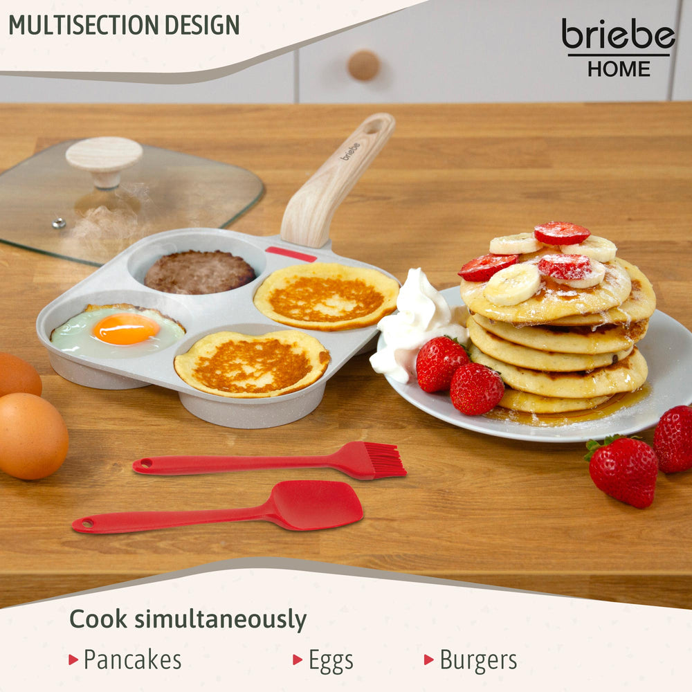 Poêle Pancakes Induction 4 Emplacements œufs au plat couvercle, Antiadhésive  Crème FPE1176 - Mathon - 3