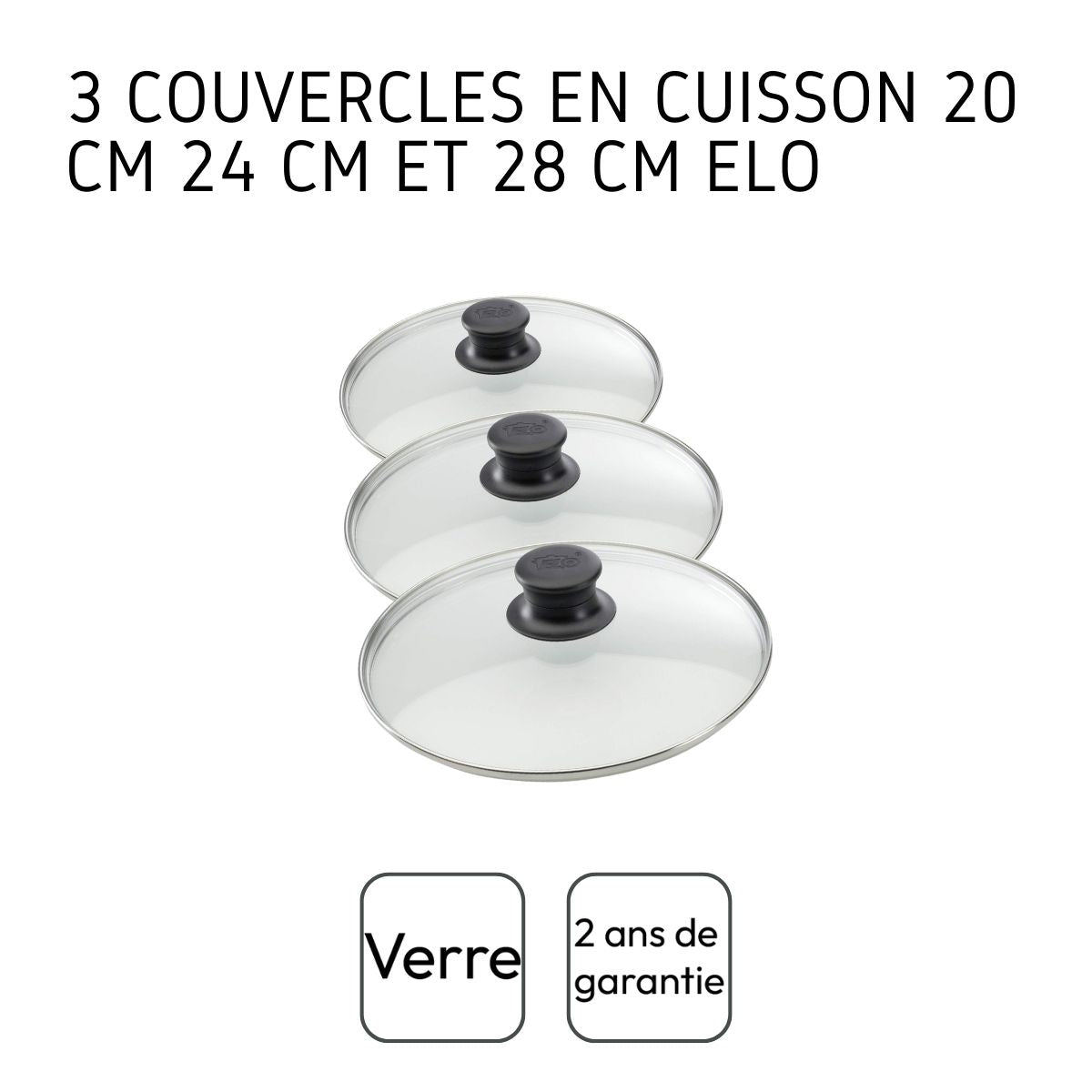 Set de 3 couvercles de cuisson en verre 20 cm 24 cm et 28 cm Elo - Mathon - 4
