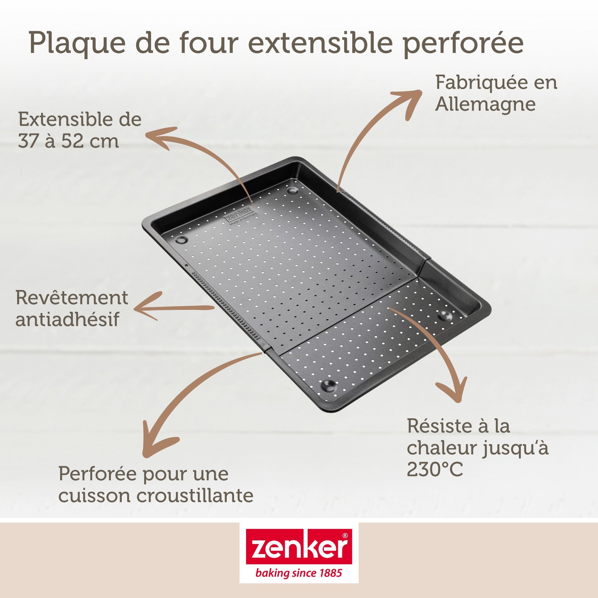 Lot de 2 plaques à pizza rectangulaires perforées extensibles 37 à 52 x 33 cm Zenker Black Metallic Zenker - Mathon - 3