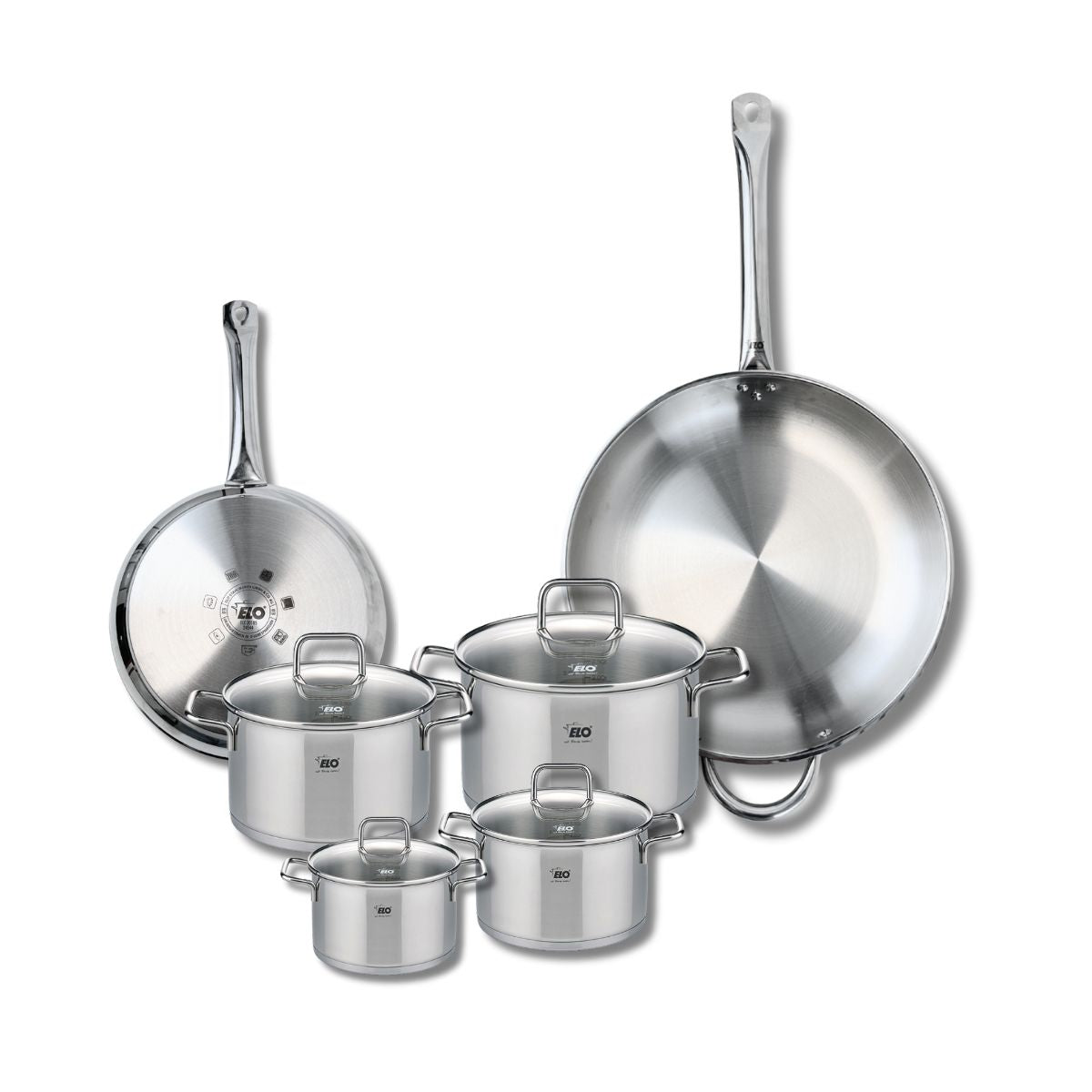 Ensemble de 2 Poêles de cuisson 24 et 32 cm et 4 faitouts 12, 14, 16 et 20 cm  Profi Citrin Elo - Mathon - 1