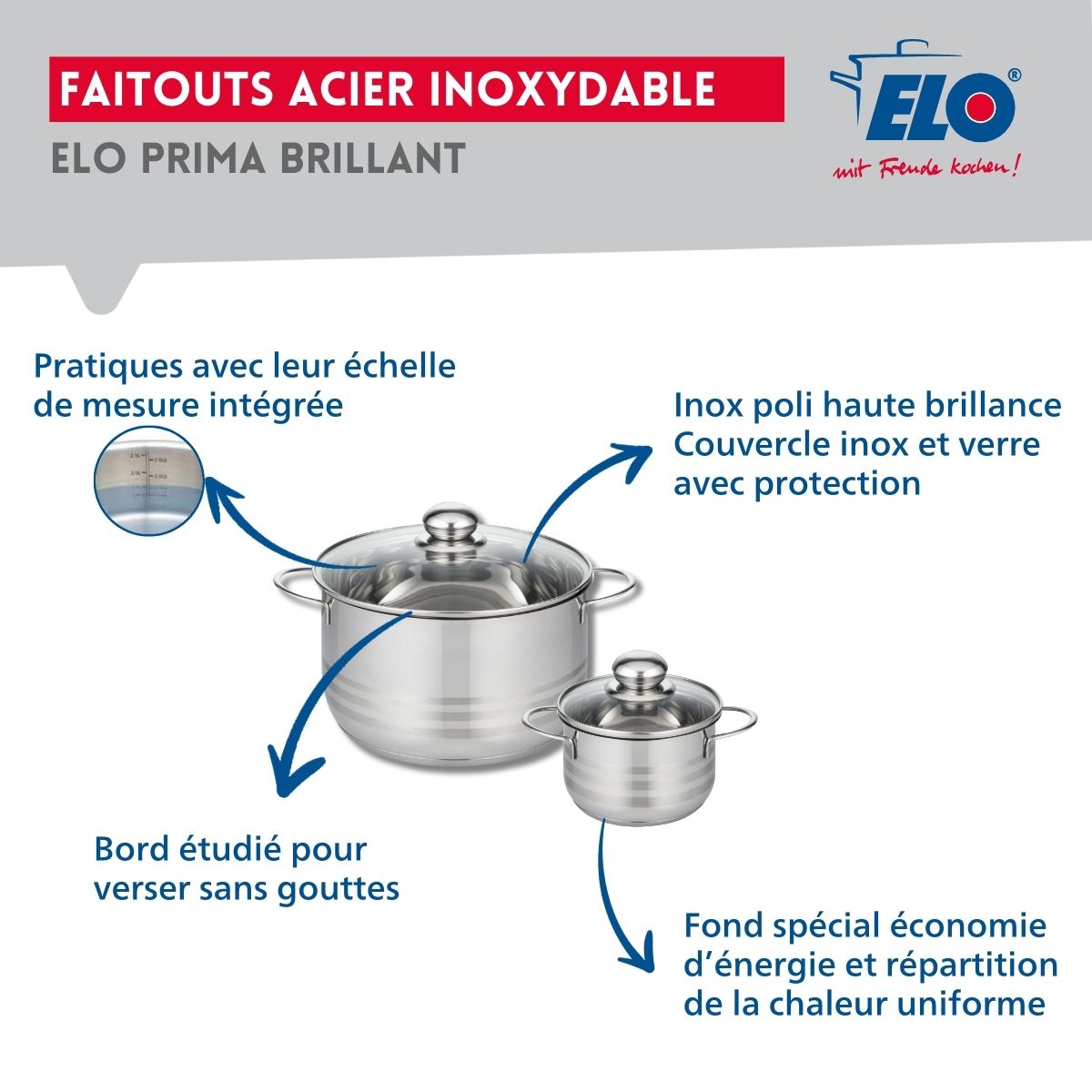 Ensemble de 2 Poêles de cuisson 20 et 32 cm et 2 faitouts 12 et 20 cm  Prima Brillant Elo - Mathon - 3