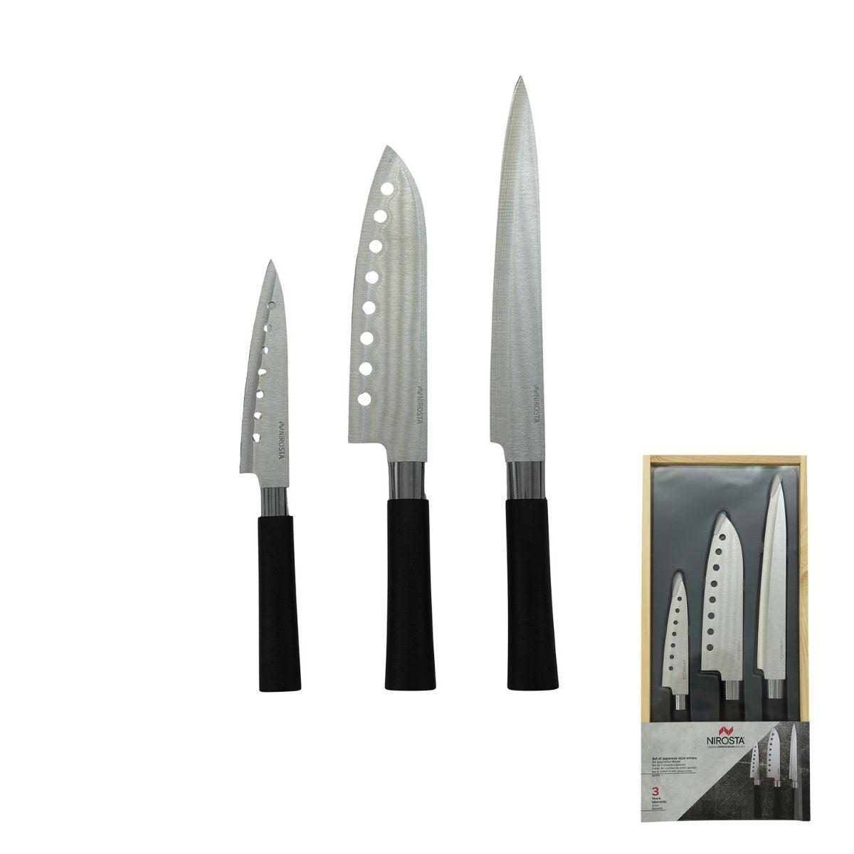 Coffret de 3 couteaux style Japonais en acier Santoku, Gyuto et Honesuki Fackelmann - Mathon - 1