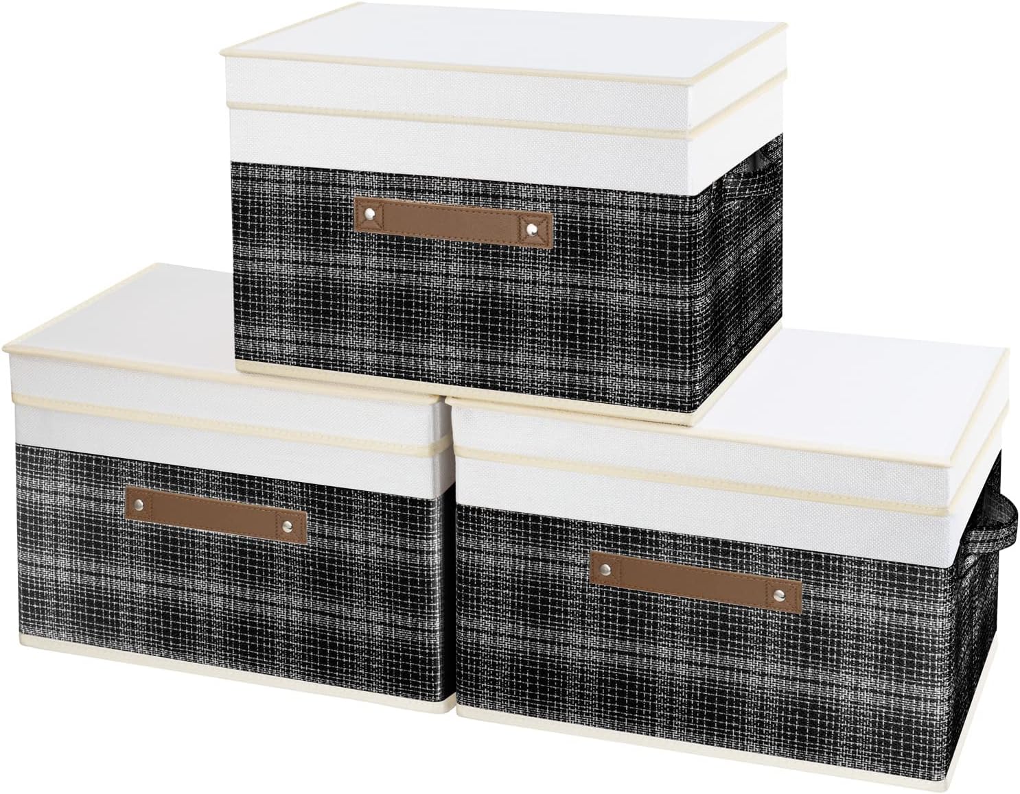 Set de 3 boîtes de rangement pliables Noir & Blanc Vendos85 - Mathon