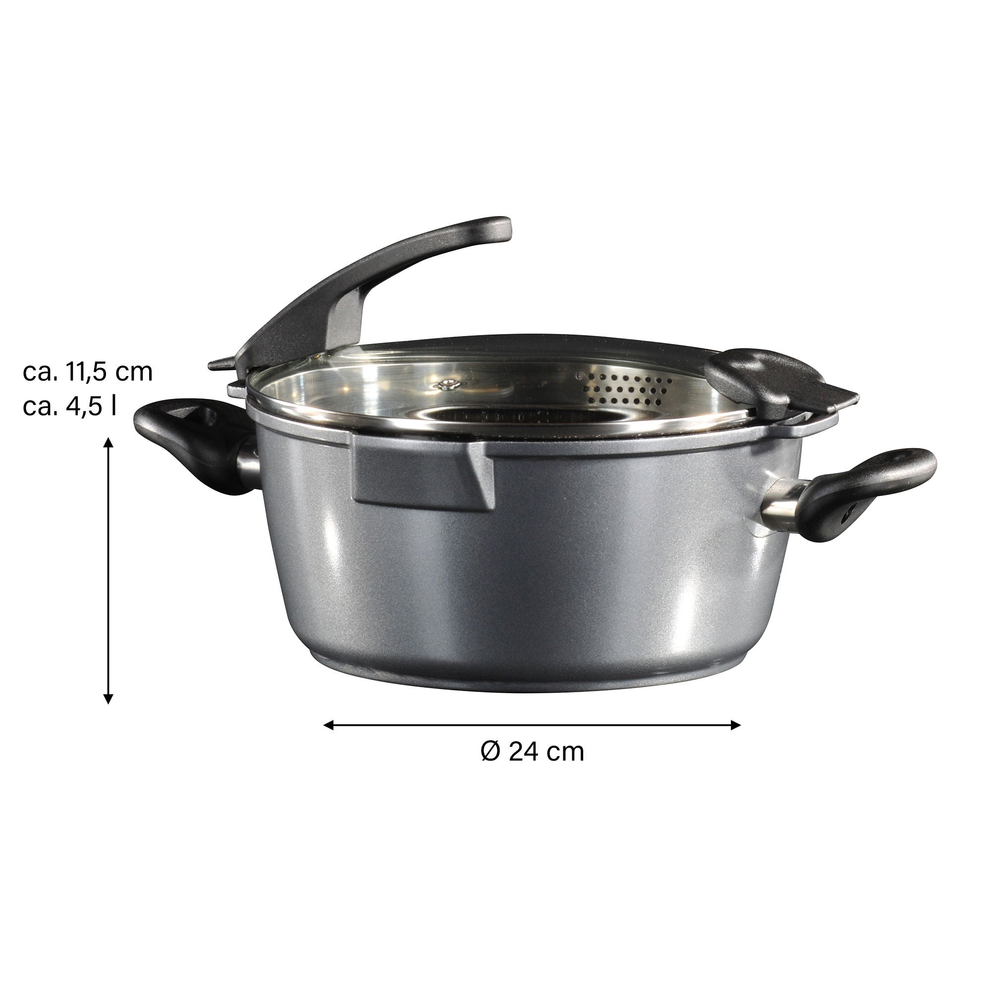 FUTURE Faitout 24 cm, avec couvercle en verre avec fonction passoire Stoneline - Mathon - 4