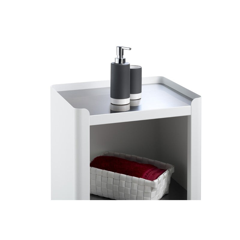 Meuble rangement salle de bain, cuisine, bureau.desserte à roulettes. style scandinave, 42 x 31 x 82 cm., blanc-inox, louise Don Hierro - Mathon - 4