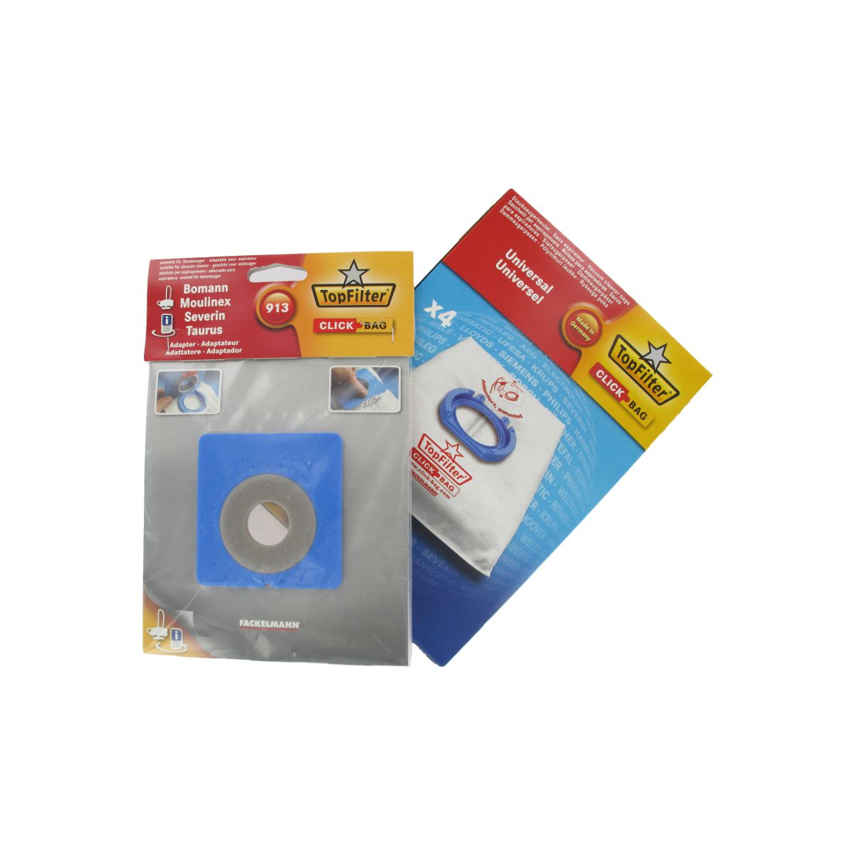 Boite de 4 sacs aspirateurs universels Top Filter avec Adaptateur Click Bag pour aspirateurs Moulinex TopFilter - Mathon - 1