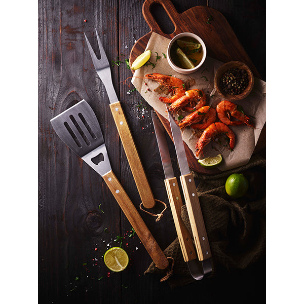 Set de 3 ustensiles à barbecue manches en bois à suspendre Pradel Excellence - Mathon - 2