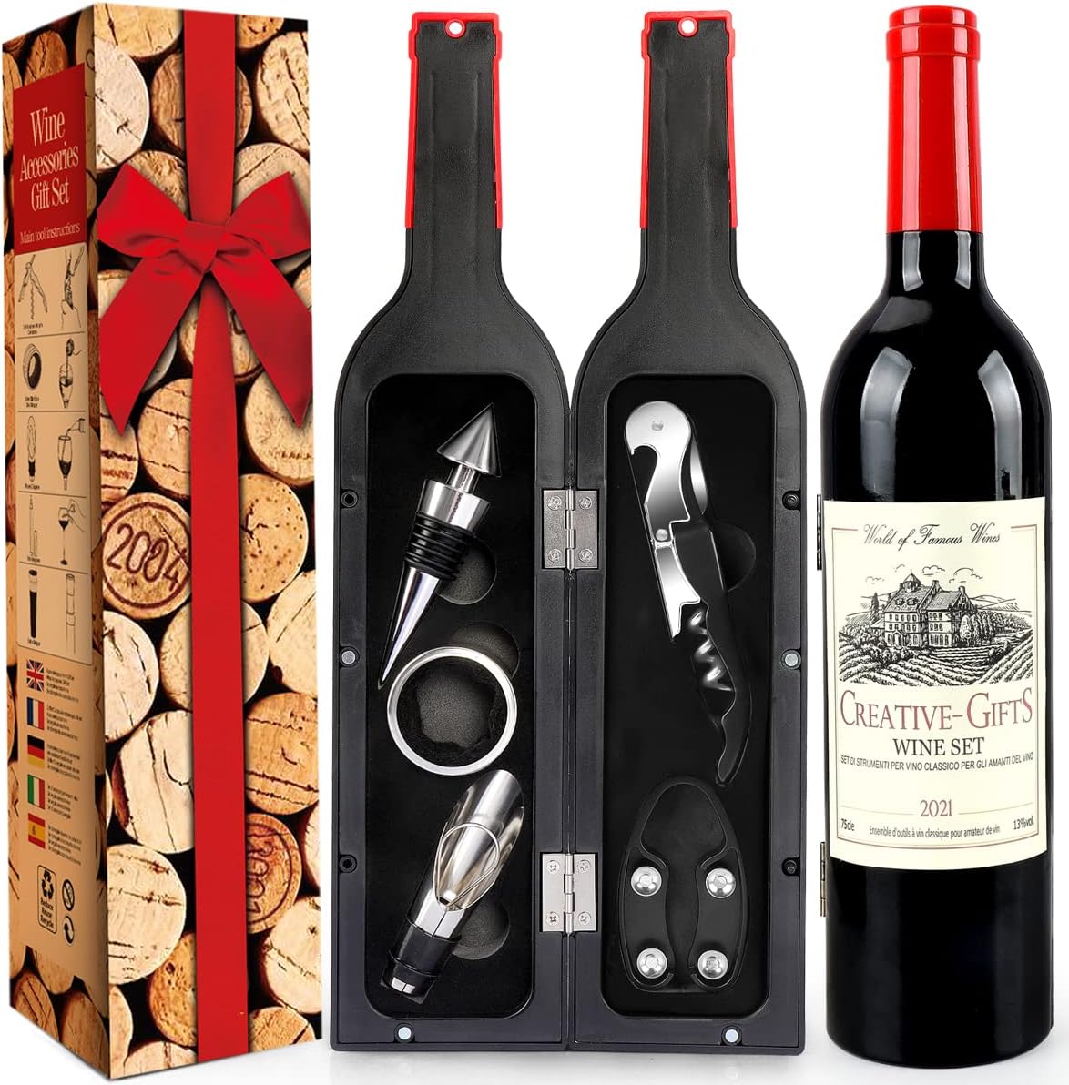 Coffret 5 pièces accessoires vin en forme de bouteille Vendos85 - Mathon