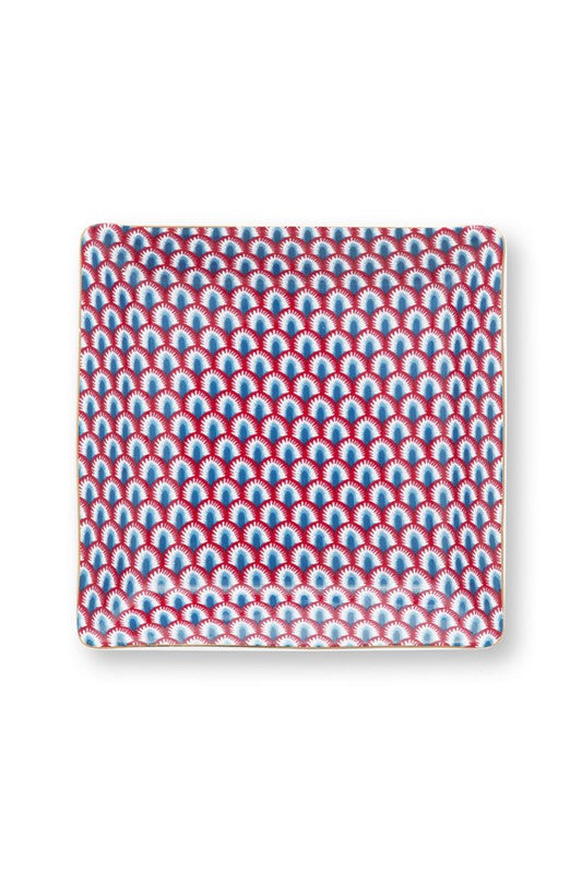 Coffret Cadeau 6 pcs - 2 plateaux, 2 assiettes carrées & Baguettes  - Oriental Flower Festival - Bleu Pip Studio - Mathon - 6