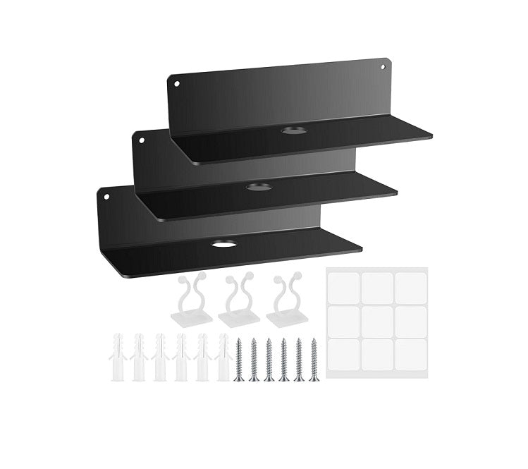 3 Étagères Murale sans Perçage noir Vendos85 - Mathon