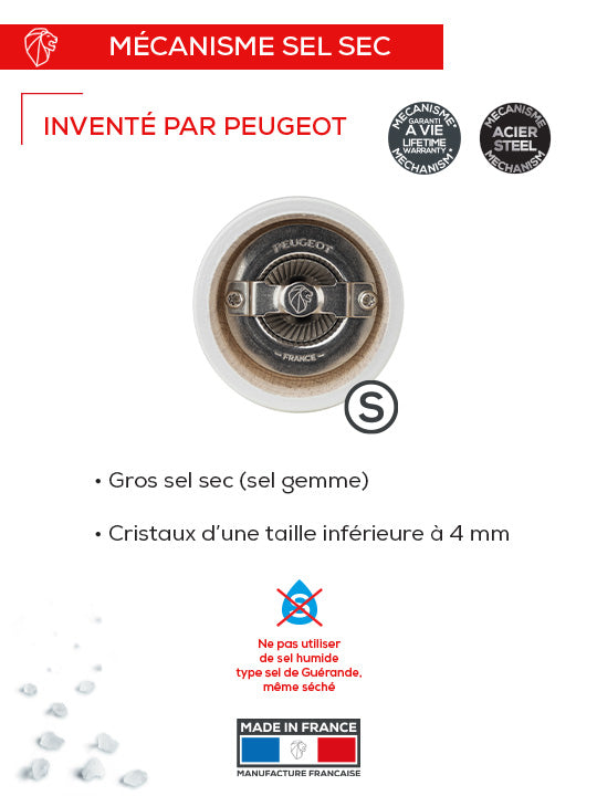 Bistro Moulin à sel manuel en bois laqué, gris perle, 10 cm - 4in. Peugeot - Mathon - 6