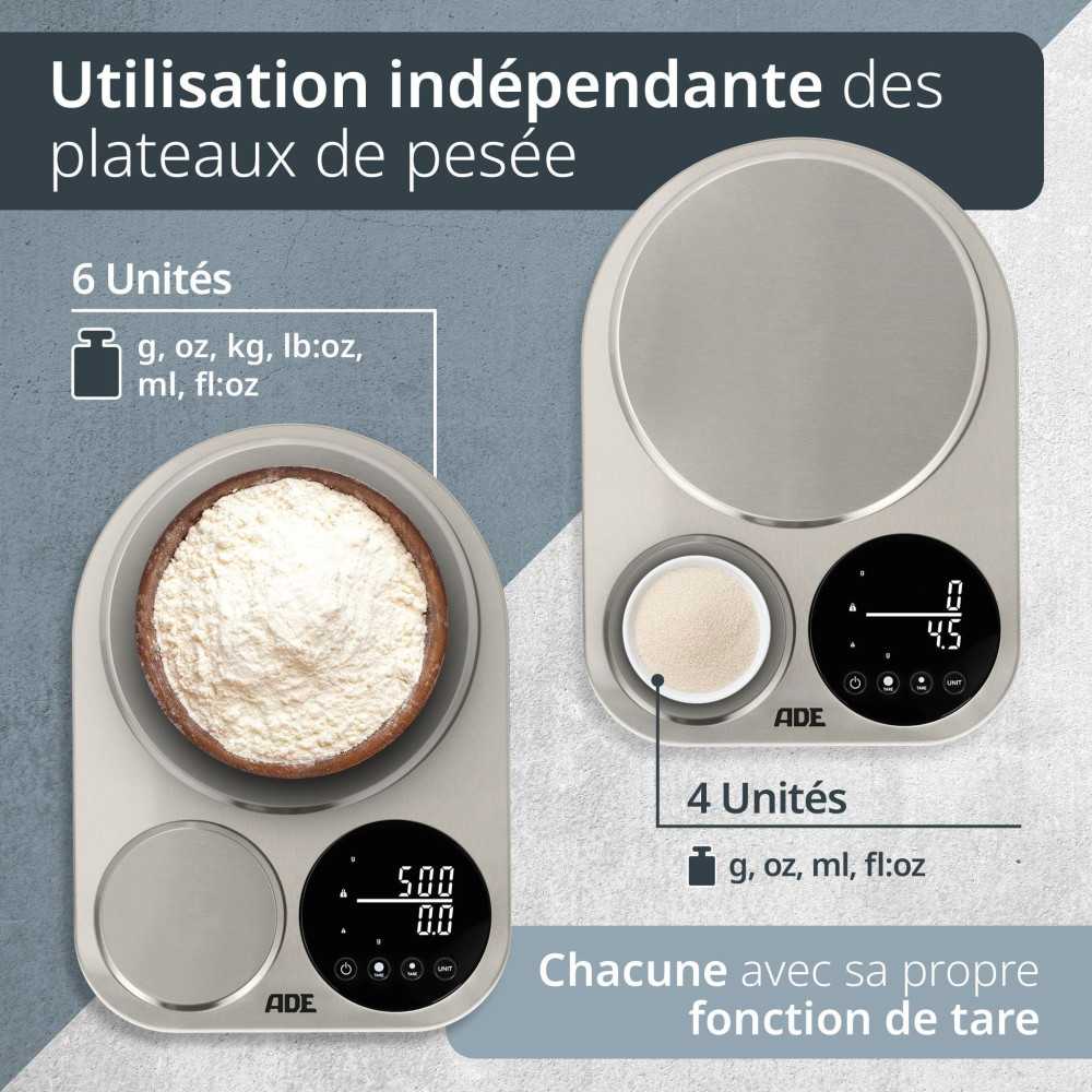 Balance De Cuisine Duo Digitale - Ade - Isabella - Acier Inoxydable/plastique - 23x16,5 Cm - Inclus 3 Piles Aaa ADE - Mathon - 3