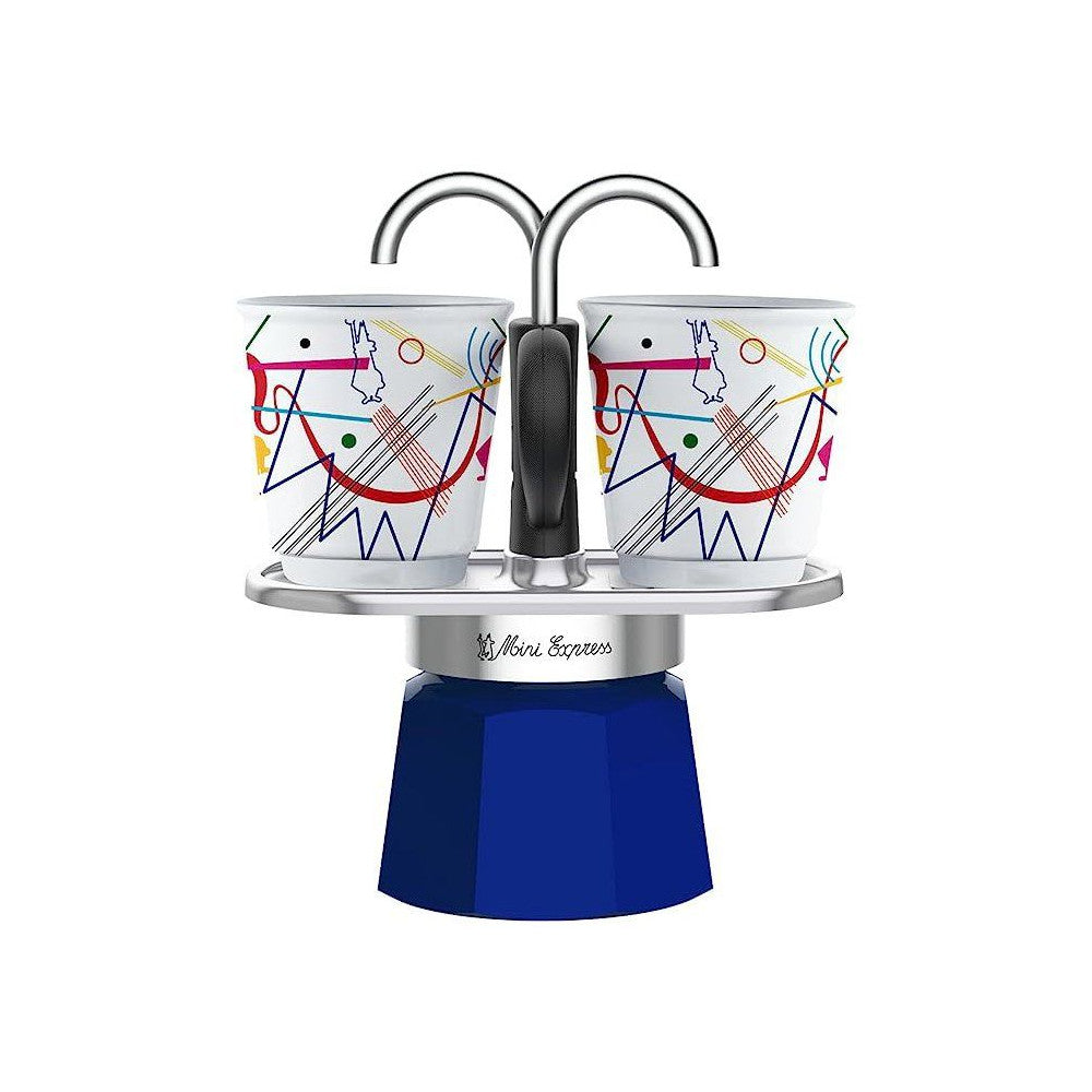 Set Cafetiere Italienne + 2 Tasses -   - Mini-express Kandinsky - 100 Ml - Inox / Bleu Bialetti - Mathon - 1
