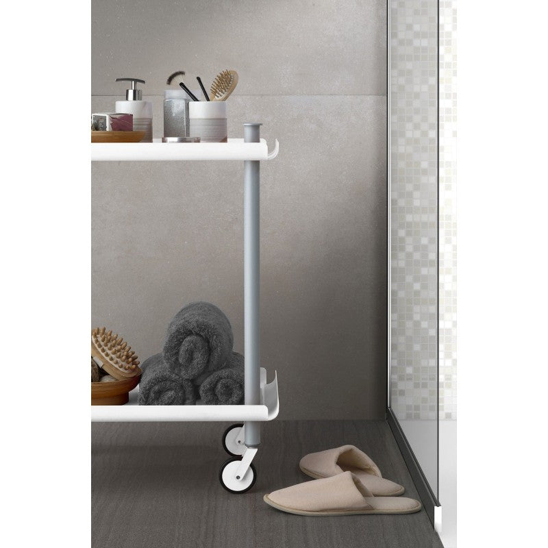 Desserte à roulettes, desserte de service Leky, métallique, 2 niveaux. Gris - Blanc Don Hierro - Mathon - 4