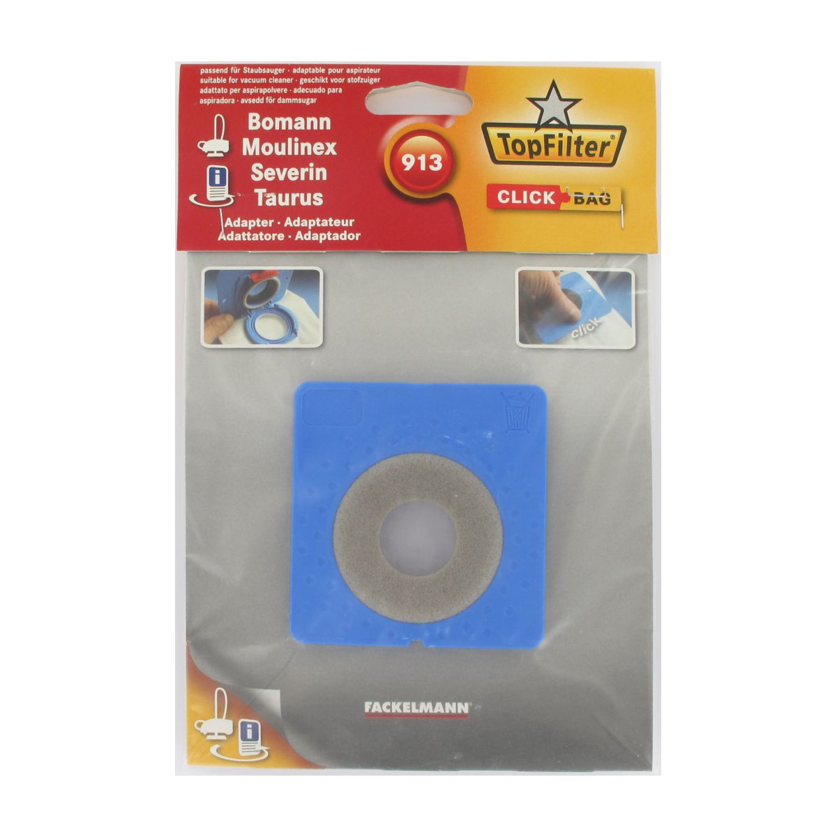 Boite de 4 sacs aspirateurs universels Top Filter avec Adaptateur Click Bag pour aspirateurs Moulinex TopFilter - Mathon - 2
