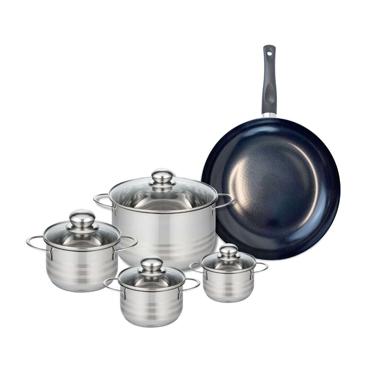 Ensemble de 1 Poêle de cuisson 32 cm et 4 faitouts 12, 14, 16 et 24 cm  Prima Brillant Elo - Mathon - 1