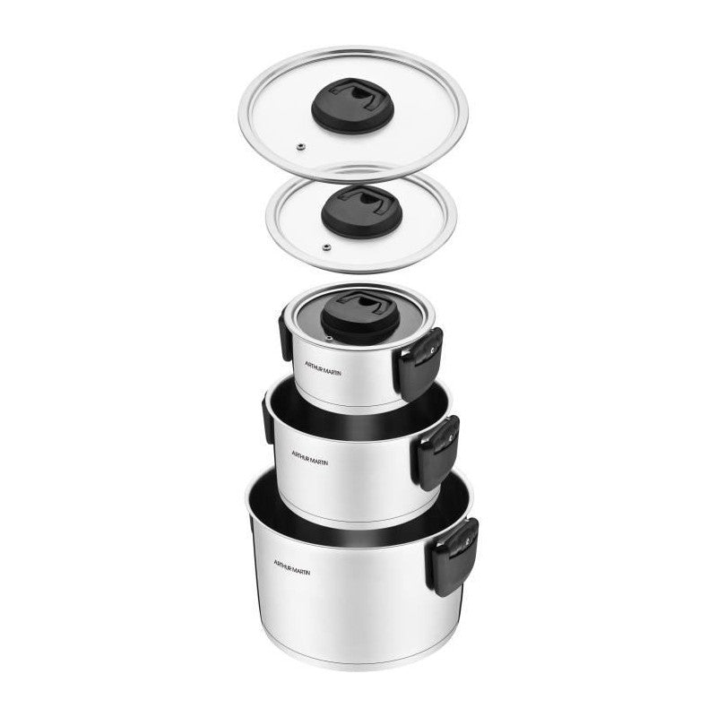 Set De 3 Marmites Avec Poignées Rabattables   - Am6321 Arthur Martin - Mathon - 4