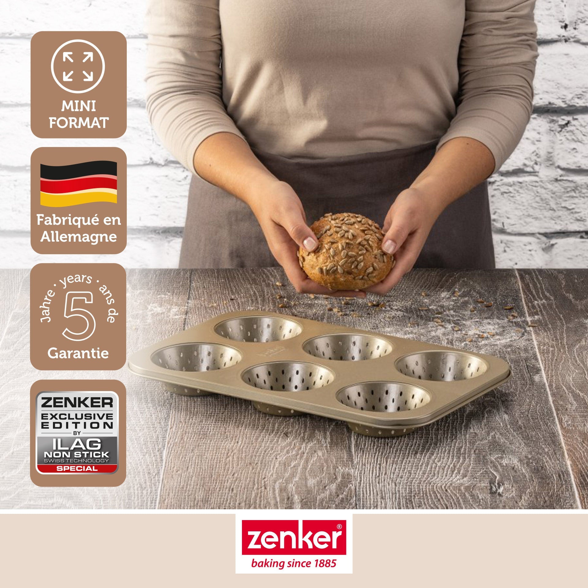 Moule à petits pains individuels ronds 6 empreintes 33 x 22 cm Zenker Mojave Gold Zenker - Mathon - 2