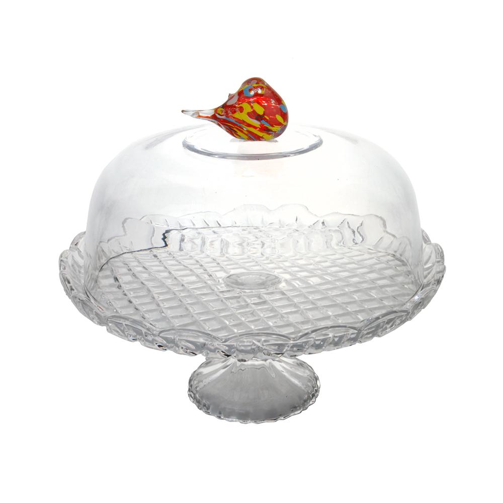 Cloche sur pied Oiseau en verre 30 cm Table passion - Mathon - 1