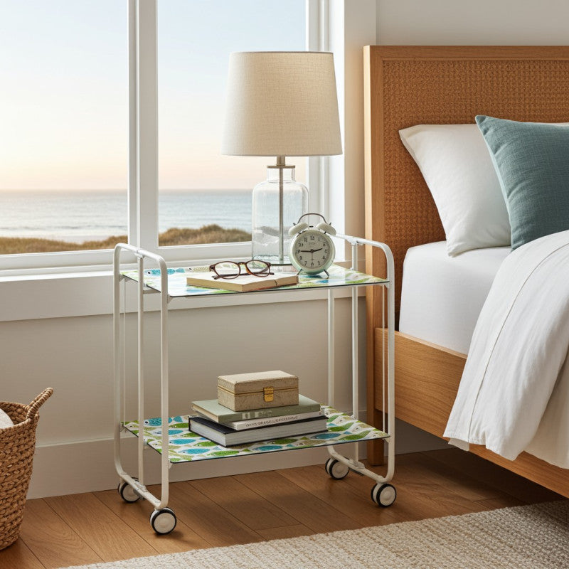 Desserte pliante 2 niveaux avec roulettes – structure blanche, bauhaus Don Hierro - Mathon - 2