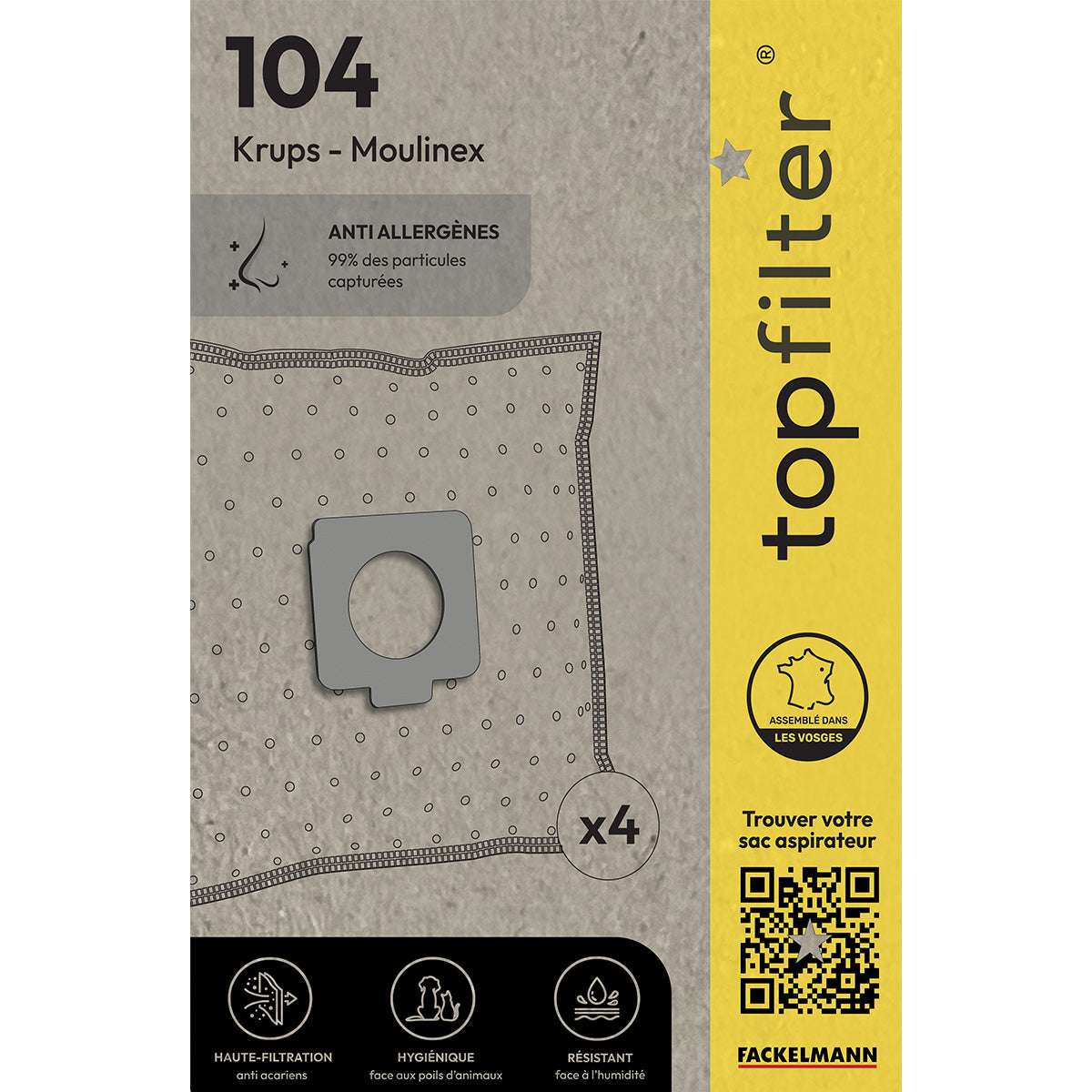 Lot de 4 sacs aspirateur pour Moulinex Krups TopFilter Premium TopFilter - Mathon - 1