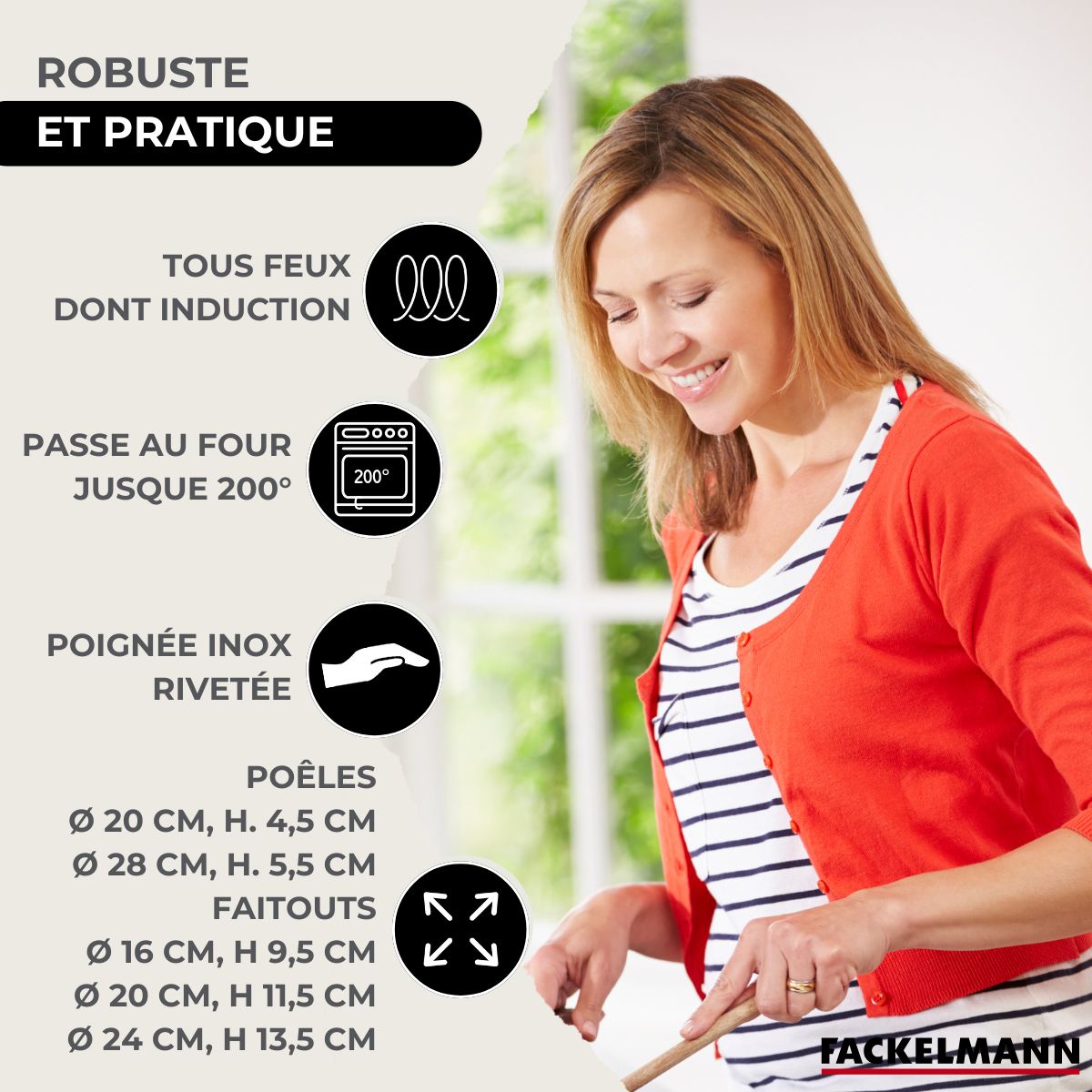 Set 2 poêles 20 28 cm en inox et 2 couvercles verre, 3 faitouts inox 16, 20 et 24 cm  Eterna Fackelmann - Mathon - 3