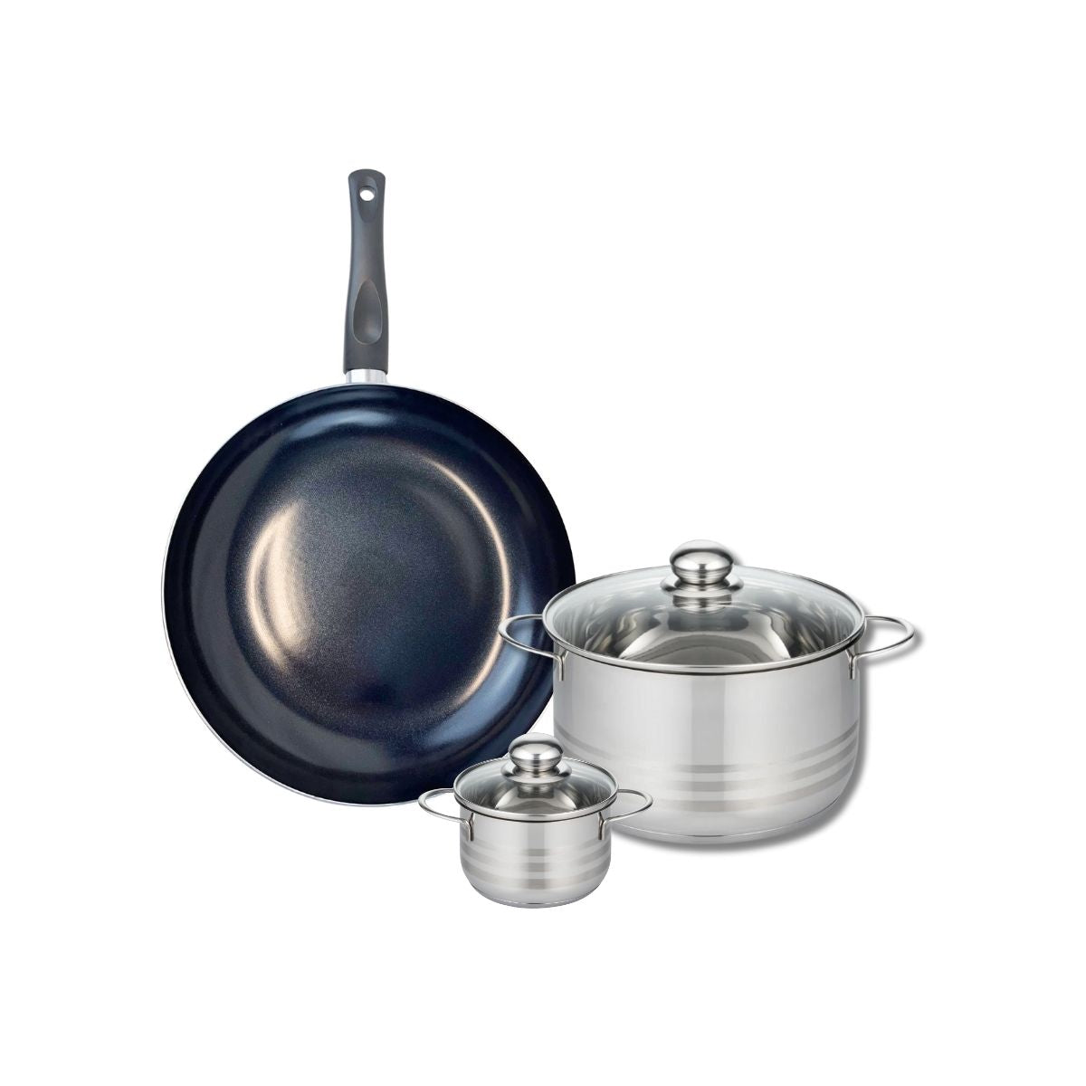 Ensemble de 1 Poêle de cuisson 32 cm et 2 faitouts 12 et 24 cm  Prima Brillant Elo - Mathon - 1