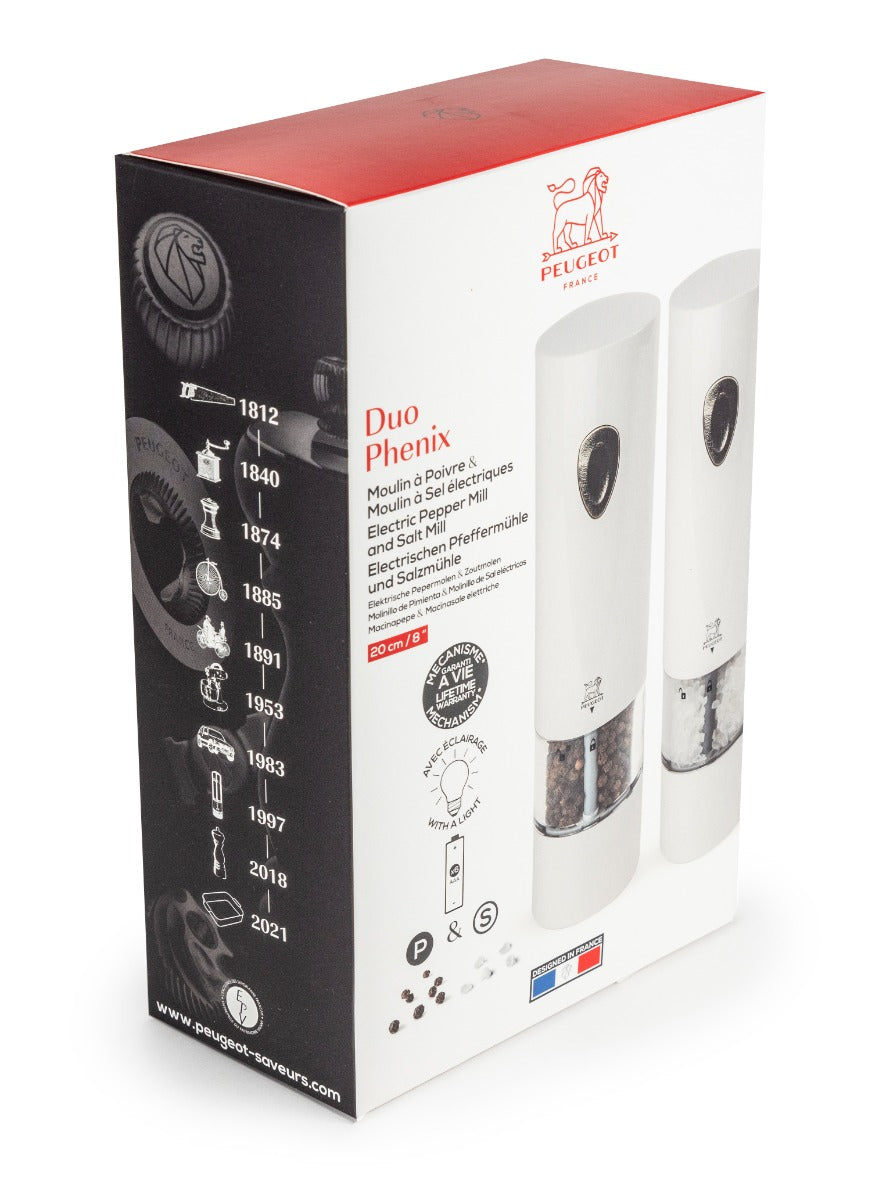 Phenix Duo de moulin à poivre et sel électrique PEUGEOT Phenix blanc 20cm Peugeot - Mathon - 2
