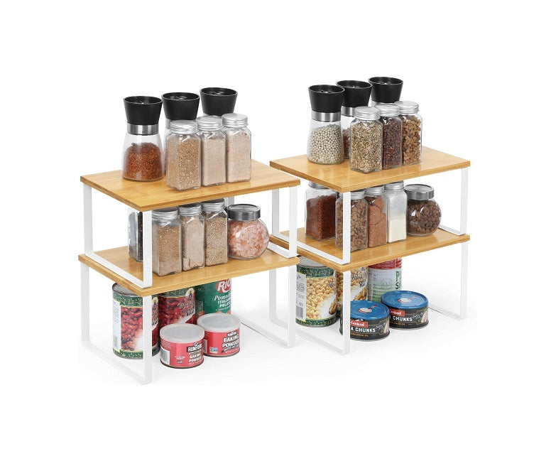 Lot de 4 étagères à épices en bambou empilables blanc Vendos85 - Mathon