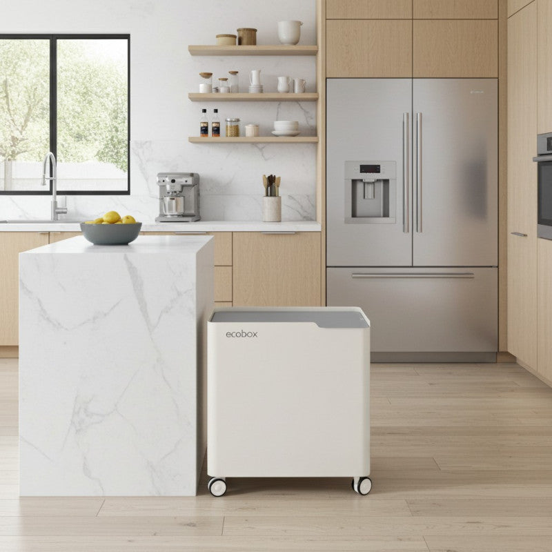 Poubelle design tri sélectif, fermeture douce, 60 litres, ECOBOX, Blanc-Gris Don Hierro - Mathon - 2