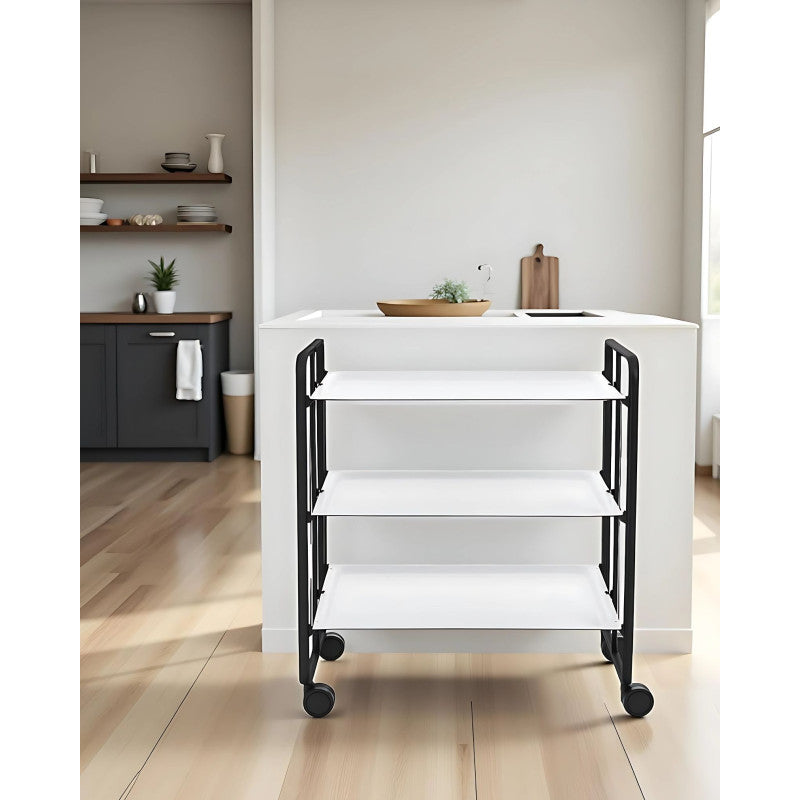 Desserte pliante 3 niveaux avec roulettes – structure noire, bauhaus Don Hierro - Mathon - 2