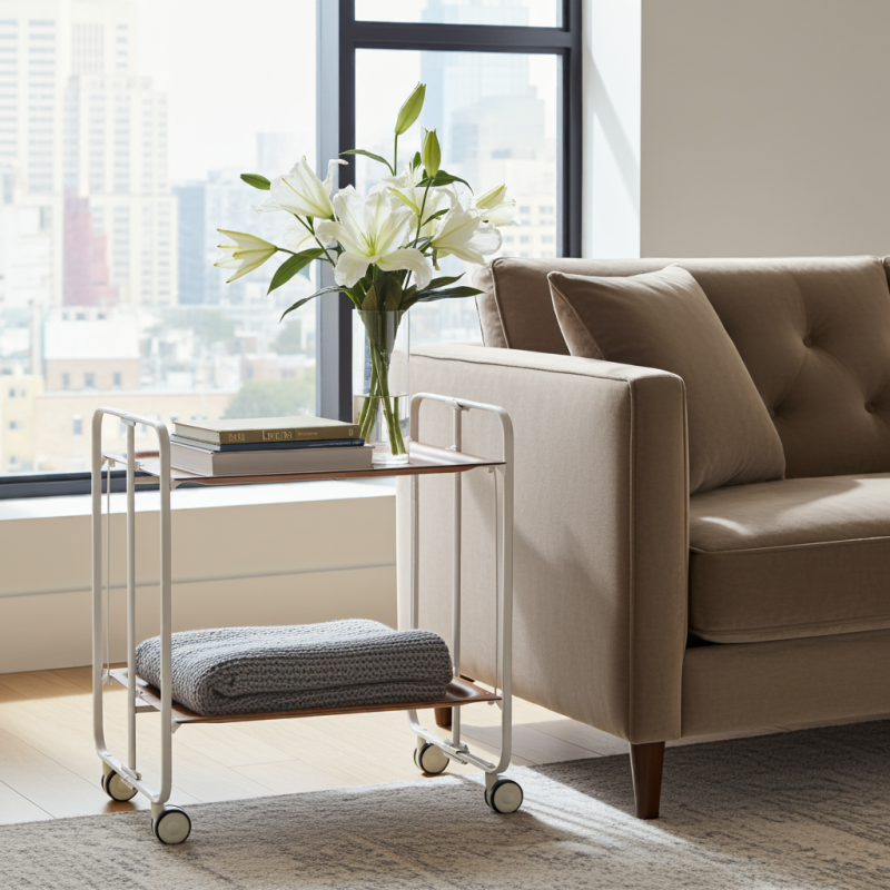 Desserte pliante 2 niveaux avec roulettes – structure gris aluminium, bauhaus Don Hierro - Mathon - 2