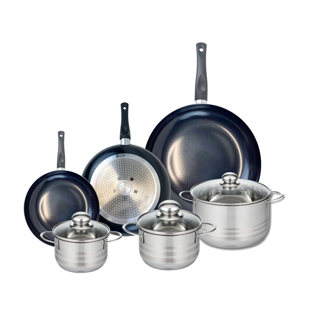 Ensemble de 3 Poêles de cuisson 20, 24 et 32 cm et 3 faitouts 14, 16 et 20 cm  Prima Brillant Elo - Mathon - 1