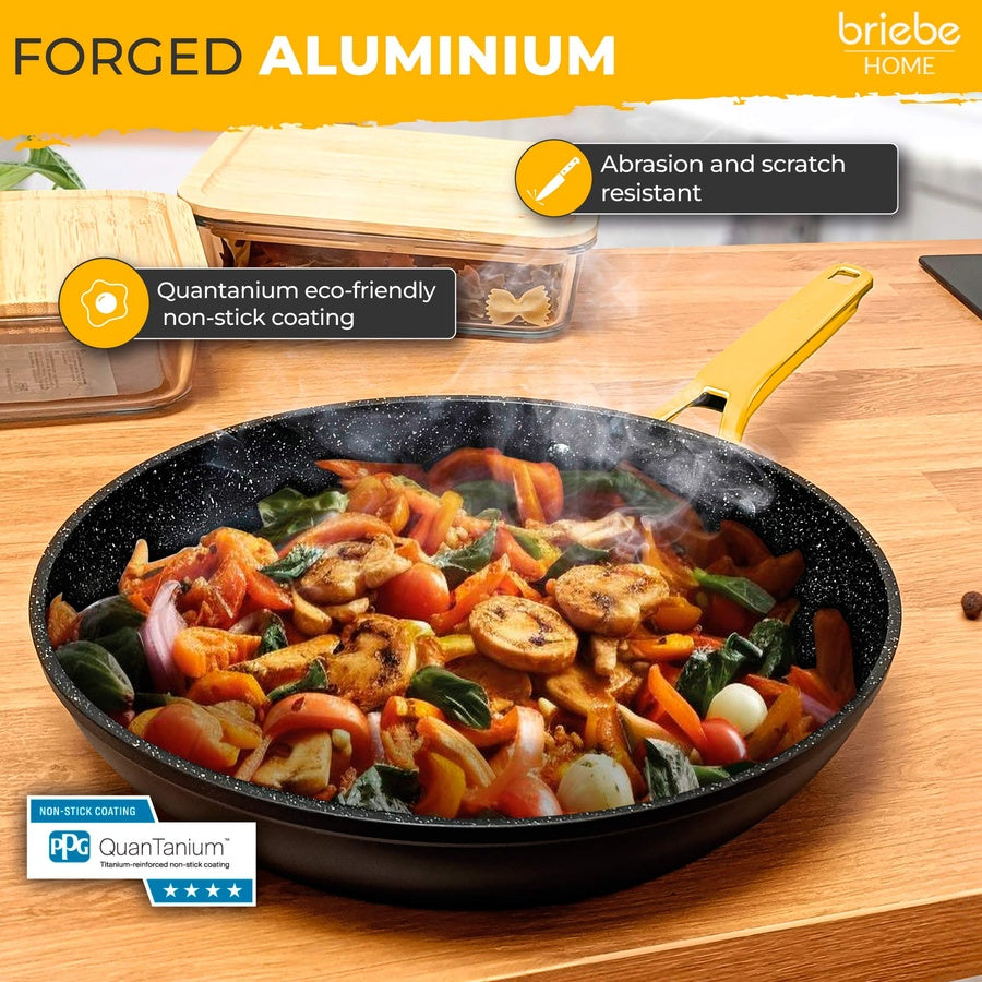 Set 3 Poêles à Frire Antiadhésives à Induction 18-20-24cm, Aluminium Forgé  Noir Gold Titanium - Mathon - 3
