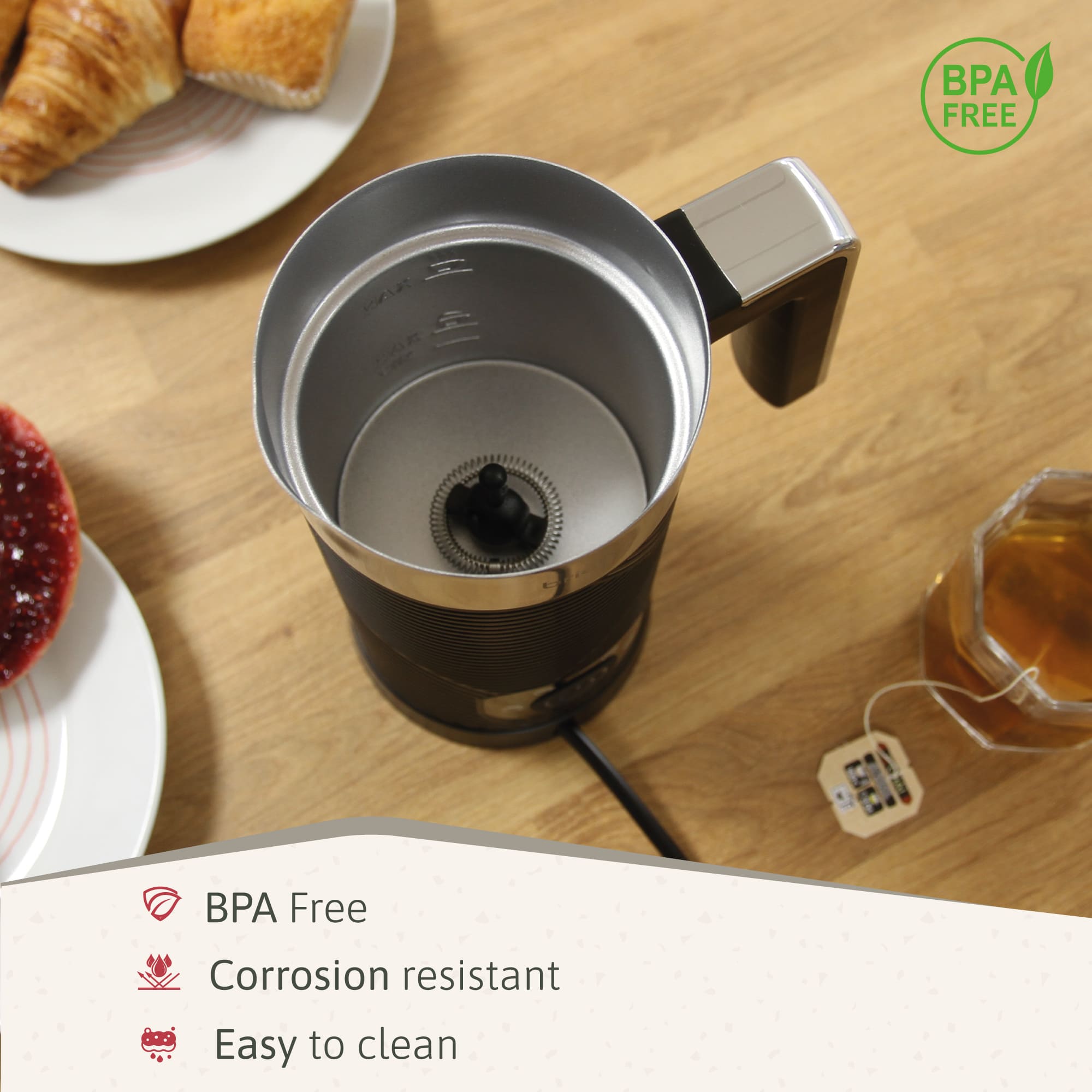 Elegance Ensemble Grille Pain, Bouilloire 1,7L Cafetière Filtre, Mousseur à Lait, Noir SKT1185BLK - Mathon - 5