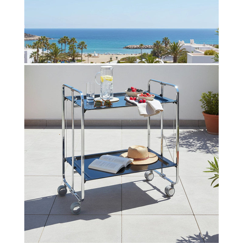 Desserte pliante 2 niveaux avec roulettes – structure chromée, bauhaus Don Hierro - Mathon - 3