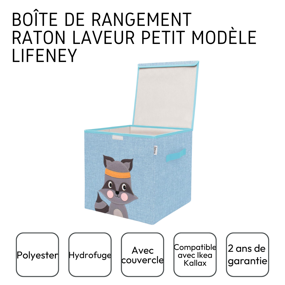 Boîte de rangement en tissu pour enfant "raton laveur" avec couvercle, compatible Ikea Kallax Lifeney Fackelmann - Mathon - 4