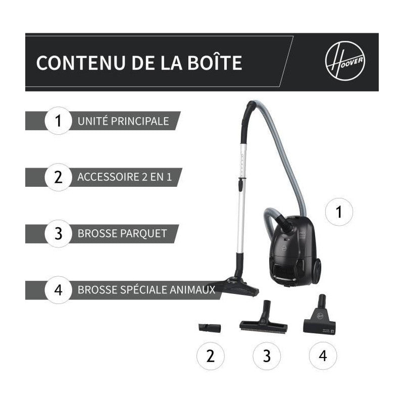 He1 - Aspirateur Traineau Avec Sac Compact Et Puissant - Grande Capacité 2,5l- Haute-performance Sur Sols Durs Et Moquet Hoover - Mathon - 2