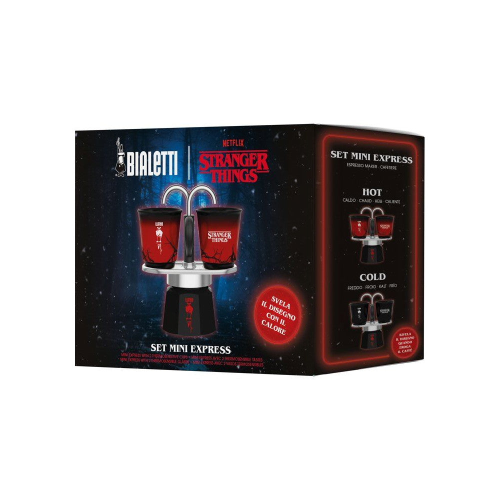 Cafetiere Italienne -   - Set Mini Express - Collection Stranger Things - Avec 2 Tasses Thermosensibles - Noir / Rouge Bialetti - Mathon - 4