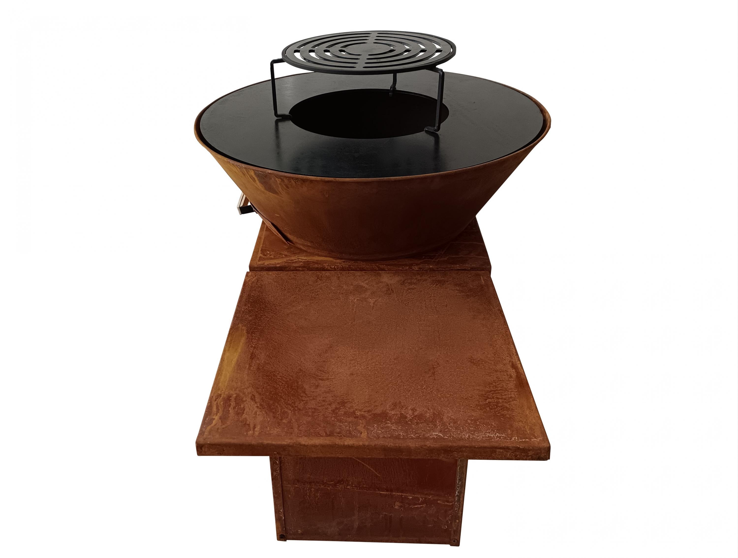 Barbecue avec plaque ronde, grill et support Purline - Mathon - 2