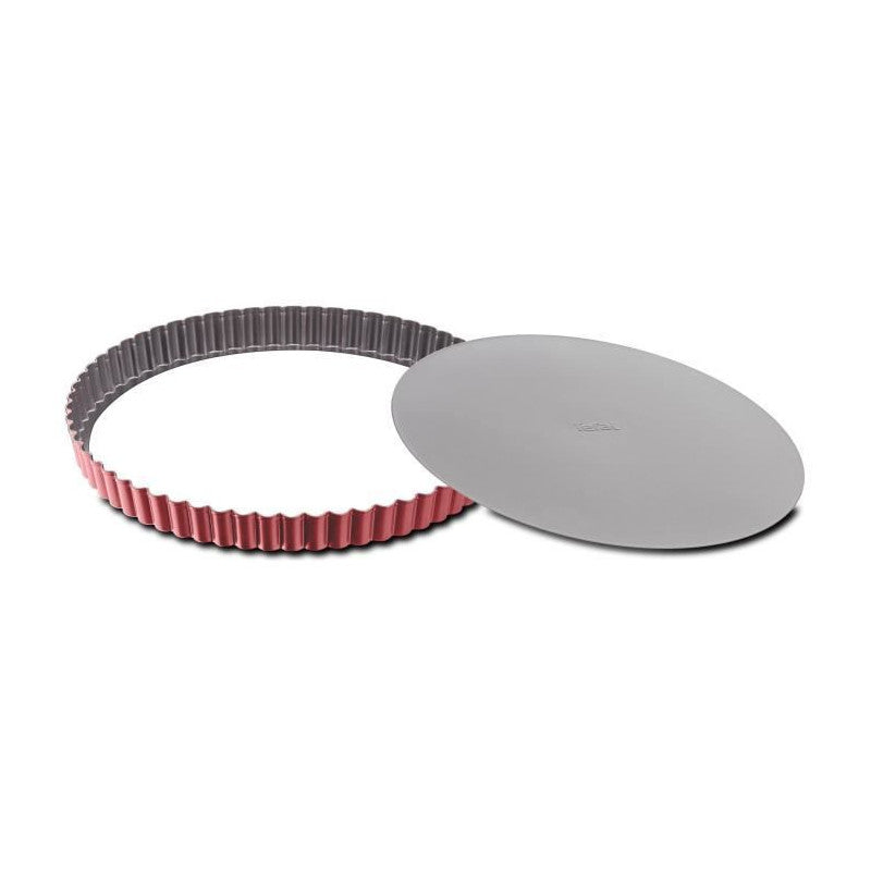 Moule A Tarte Delibake En Acier - O 28 Cm - Rouge Et Gris - Fond Amovible Tefal - Mathon - 1