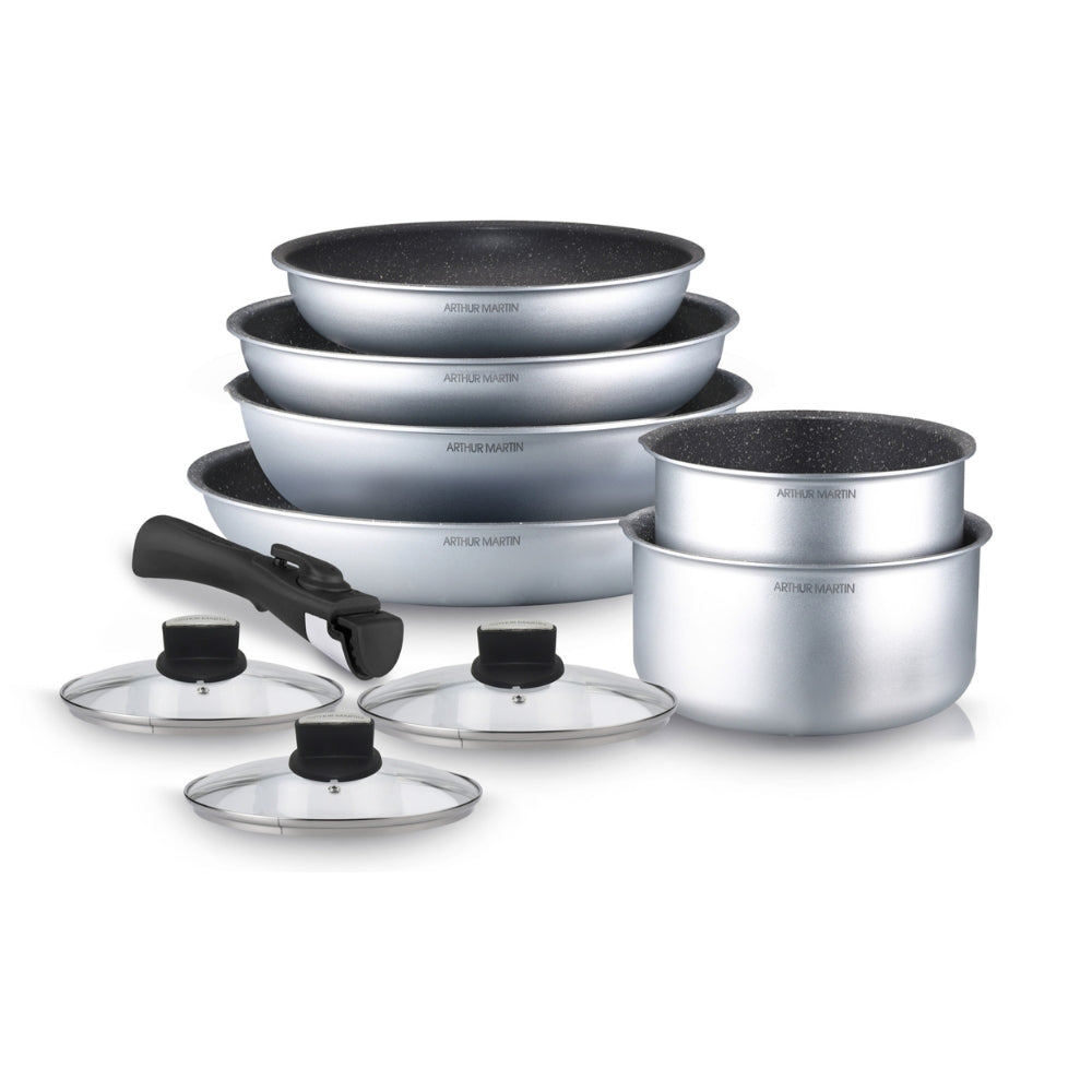 Batterie de Cuisine Arthur Martin 10 Pièces en Aluminium Tous Feux avec Poignée Amovible - Argent Arthur Martin - Mathon - 1