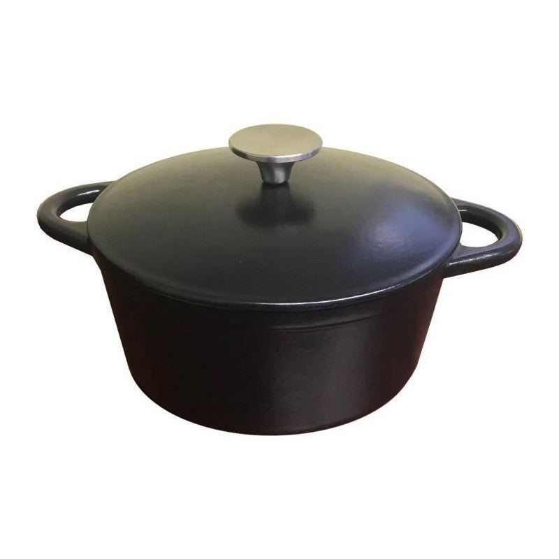 Cocotte ronde fonte noir mat avec couvercle 26 cm - intérieur noi Baumalu - Mathon